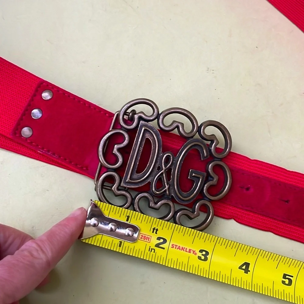 Vintage bright red Dolce & Gabbana stretchy wide belt with large unique buckle